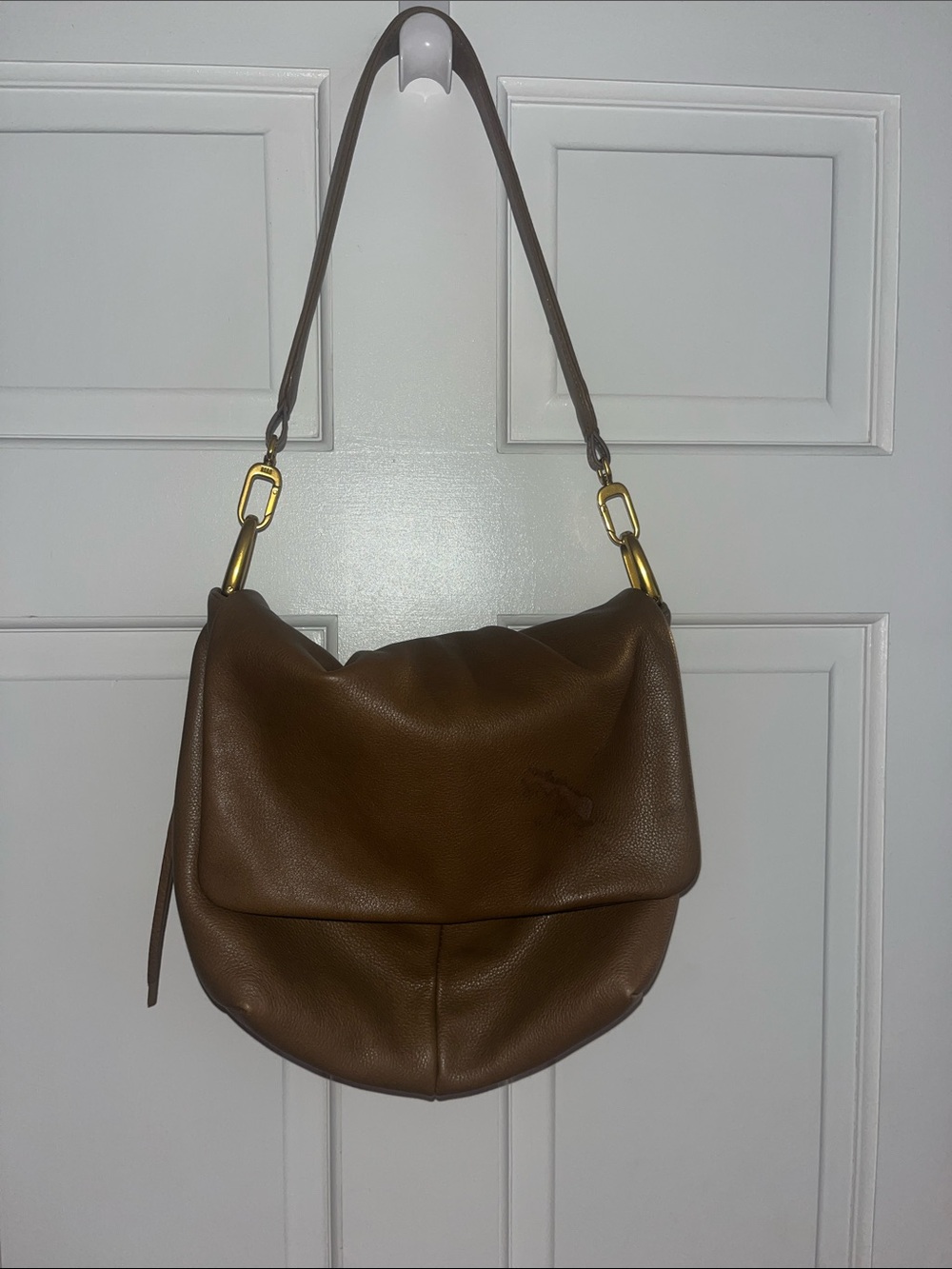 Hobo Brand Slouch Brown Leather Shoulder Bag with Gold Hardware